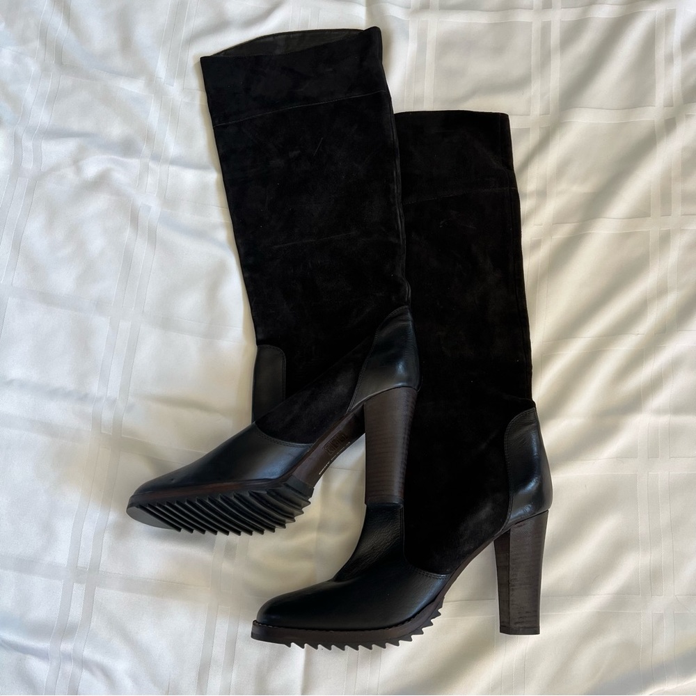 DKNY Black Leather and Suede Heel Boots